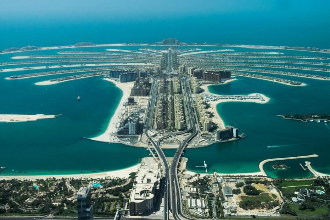 Vista aerea di Palm Jumeirah, a Dubai.