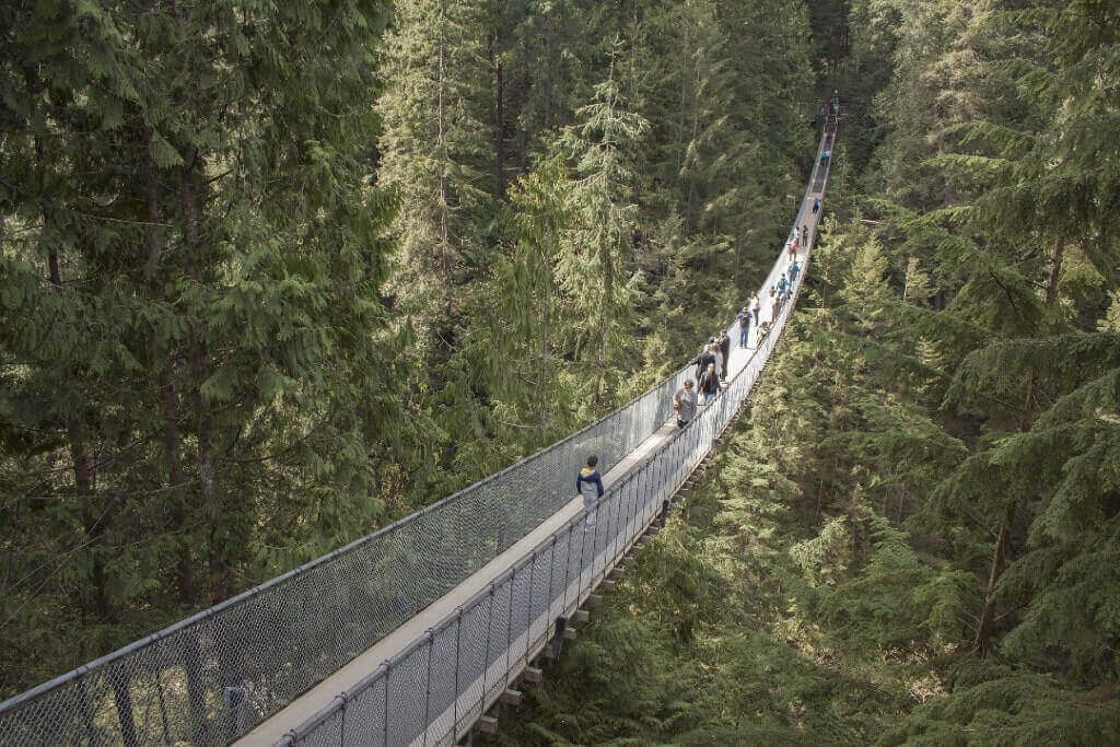 Turisti sul Ponte sospeso di Capilano, Canada.