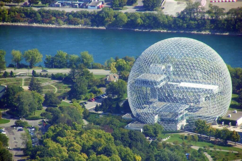 Vista aerea della Biosfera di Montréal, Canada.