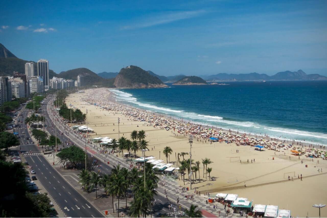La vista aerea della spiaggia di Copacabana, a Rio de Janeiro, Brasile.