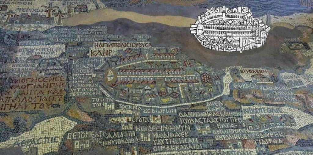Mappa di Terrasanta, nella Chiesa di san Giorgio a Mabada in Giordania.